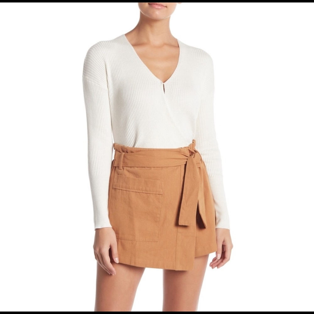 Elodie Cream V-Neck Ribbed Wrap Sweater